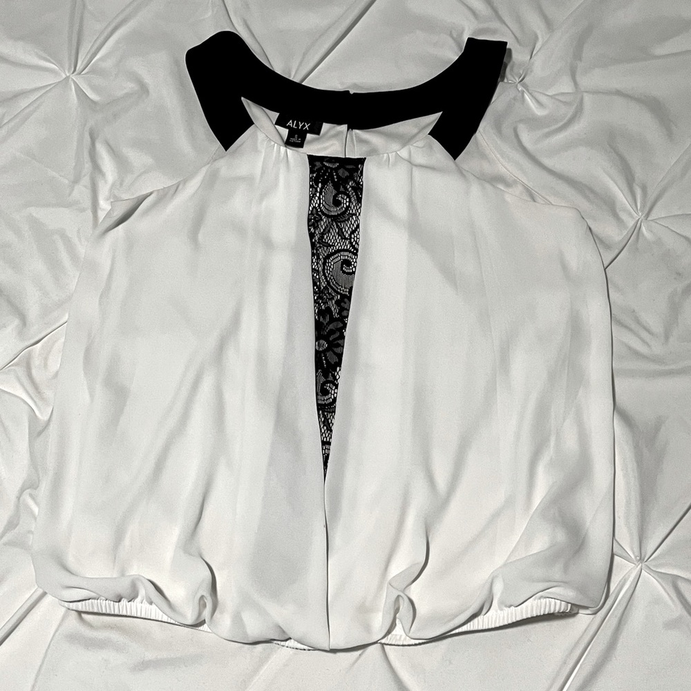 Alyx dressy top white tank with black lace insert and collar halter-like shirt